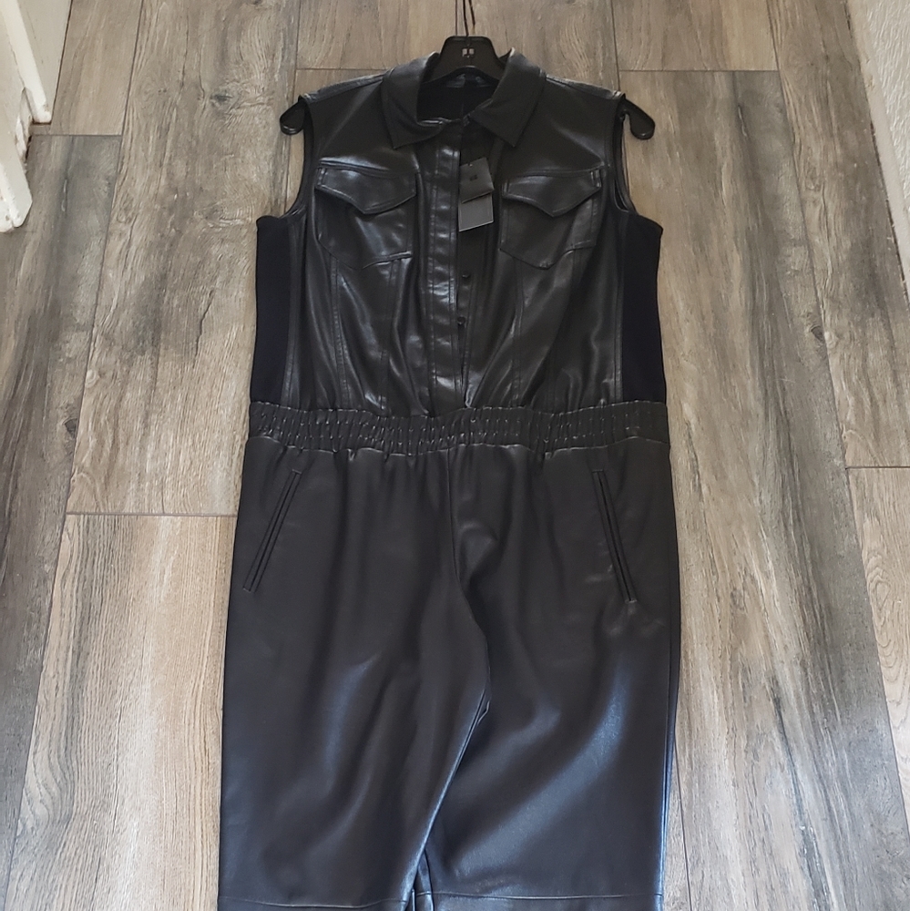Black faux leather jumpsuit
